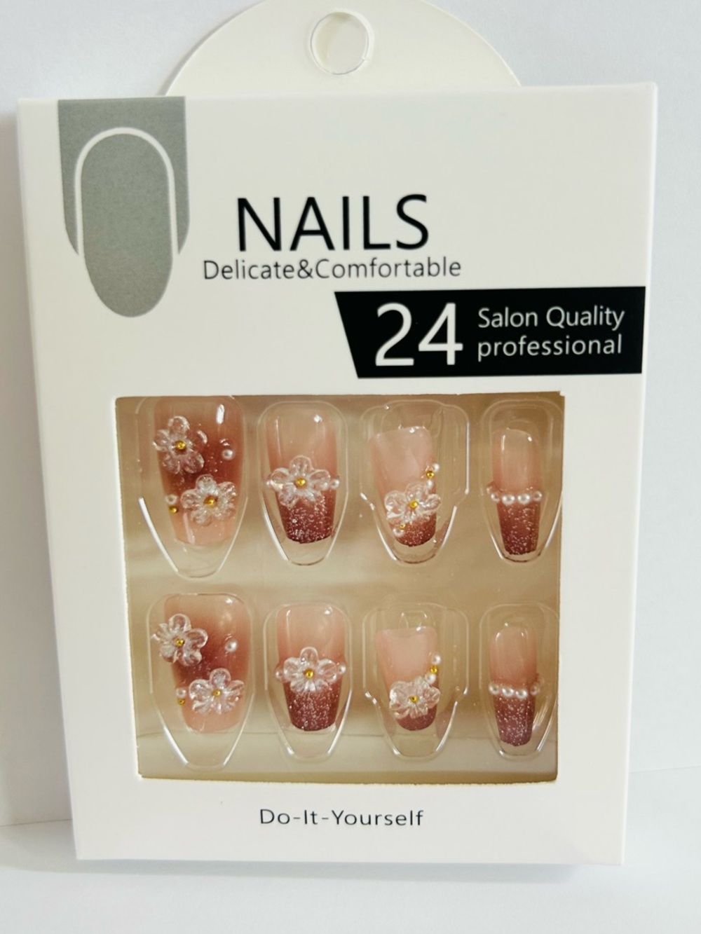 24-Piece Pink Floral Press-On Nails